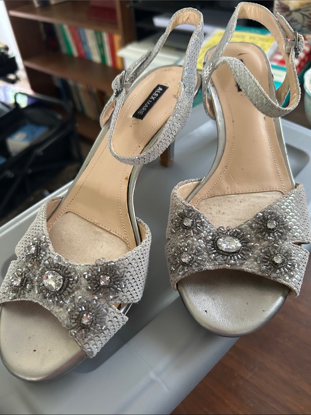 Alex Marie Silver Crystal Embellished Slingback Heels Size 8M